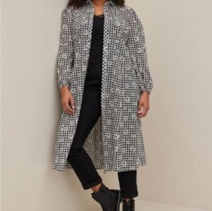 Torrid Plaid Kimono Duster Daisies Cotton Midi Dress Black/White 1X Boho